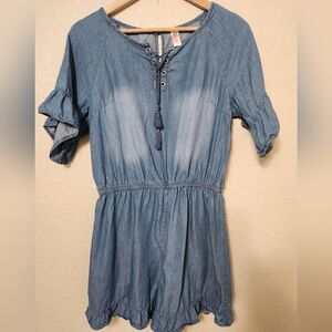 Girls Justice Chambray Lace Up Romper Size 20